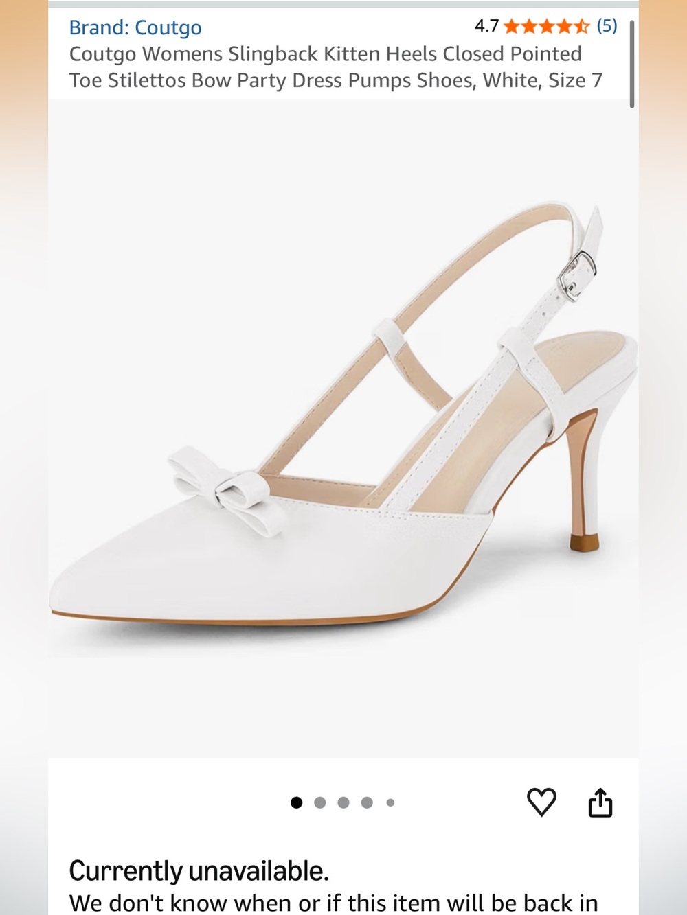White Pointed Slingback Heels with Bow Accent